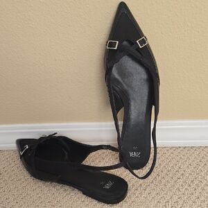 Zara Black Loafers Sleek Flats Gently Used